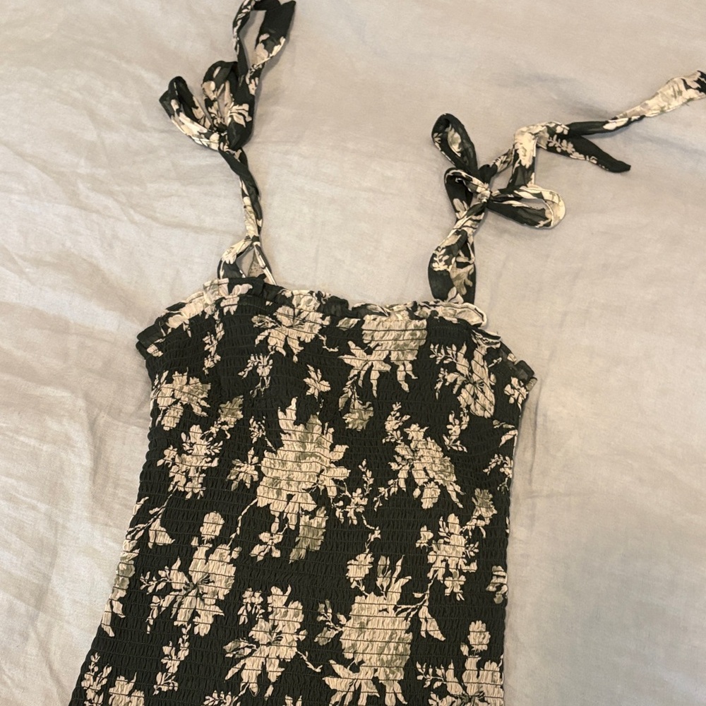 Abercrombie & Fitch Black Dress with Cream Floral Print Midi